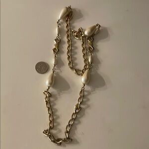 Necklace Elegant Gold and Large Pearls 36”